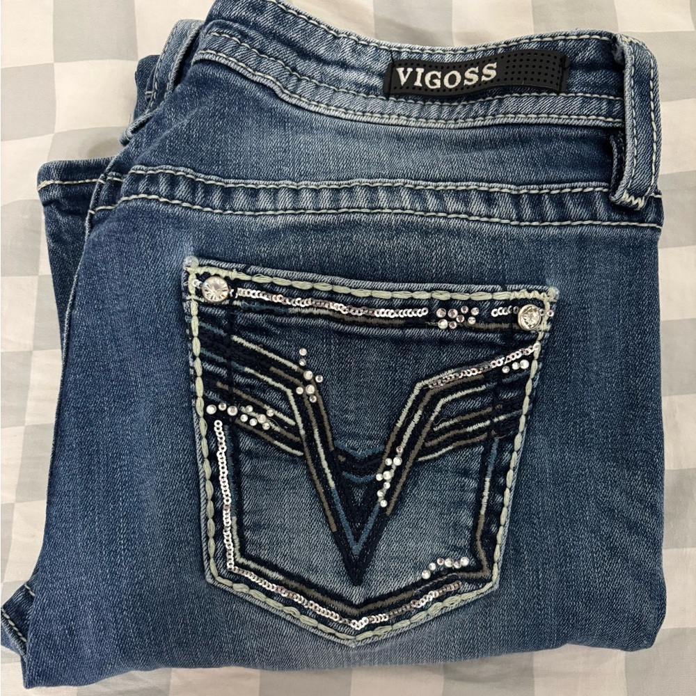 Vigoss Women's Blue Slim Boot Jeans with Sequin Detail